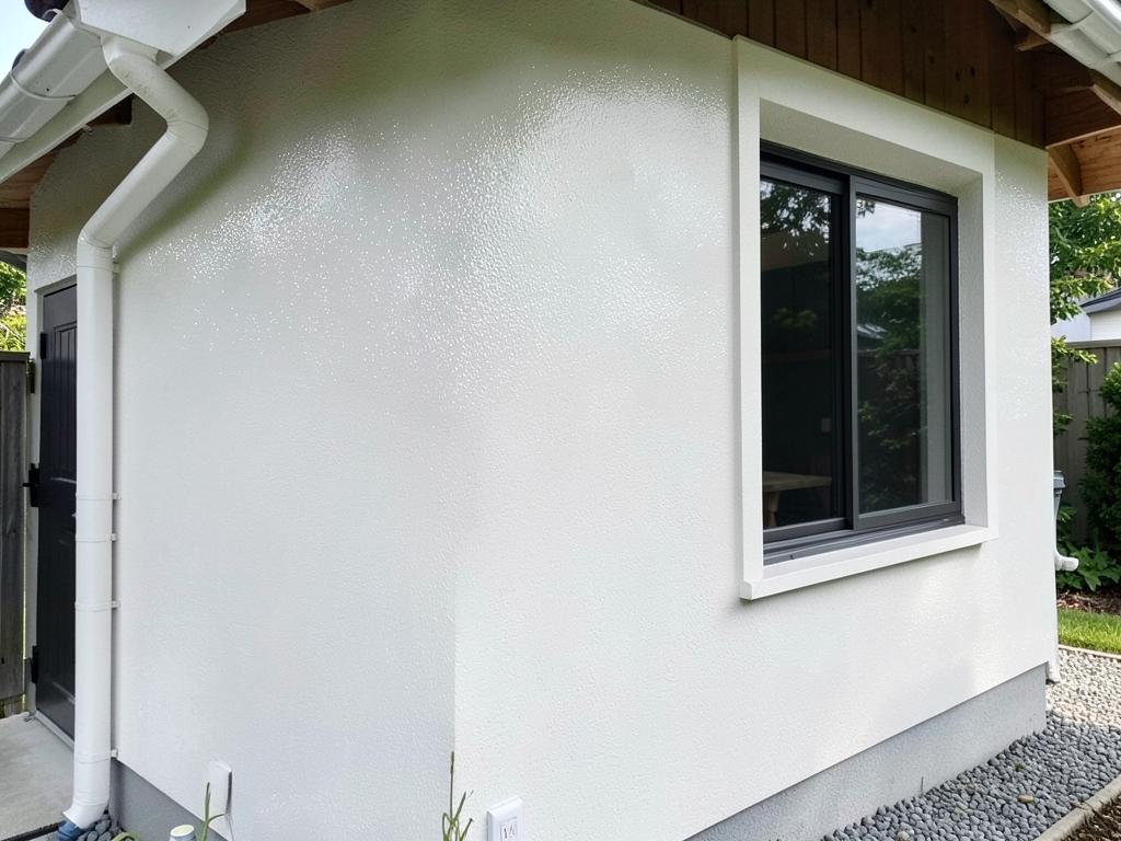 Clean stucco house exterior wall and window after washing