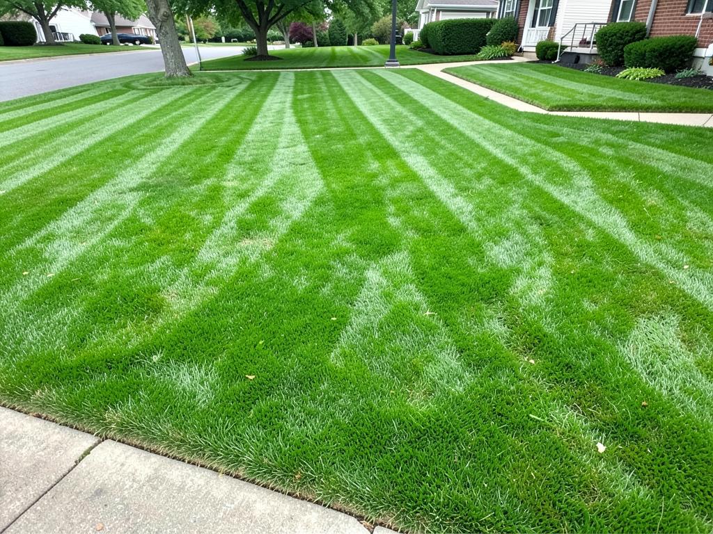 Freshly mowed residential lawn with clean mowing stripes